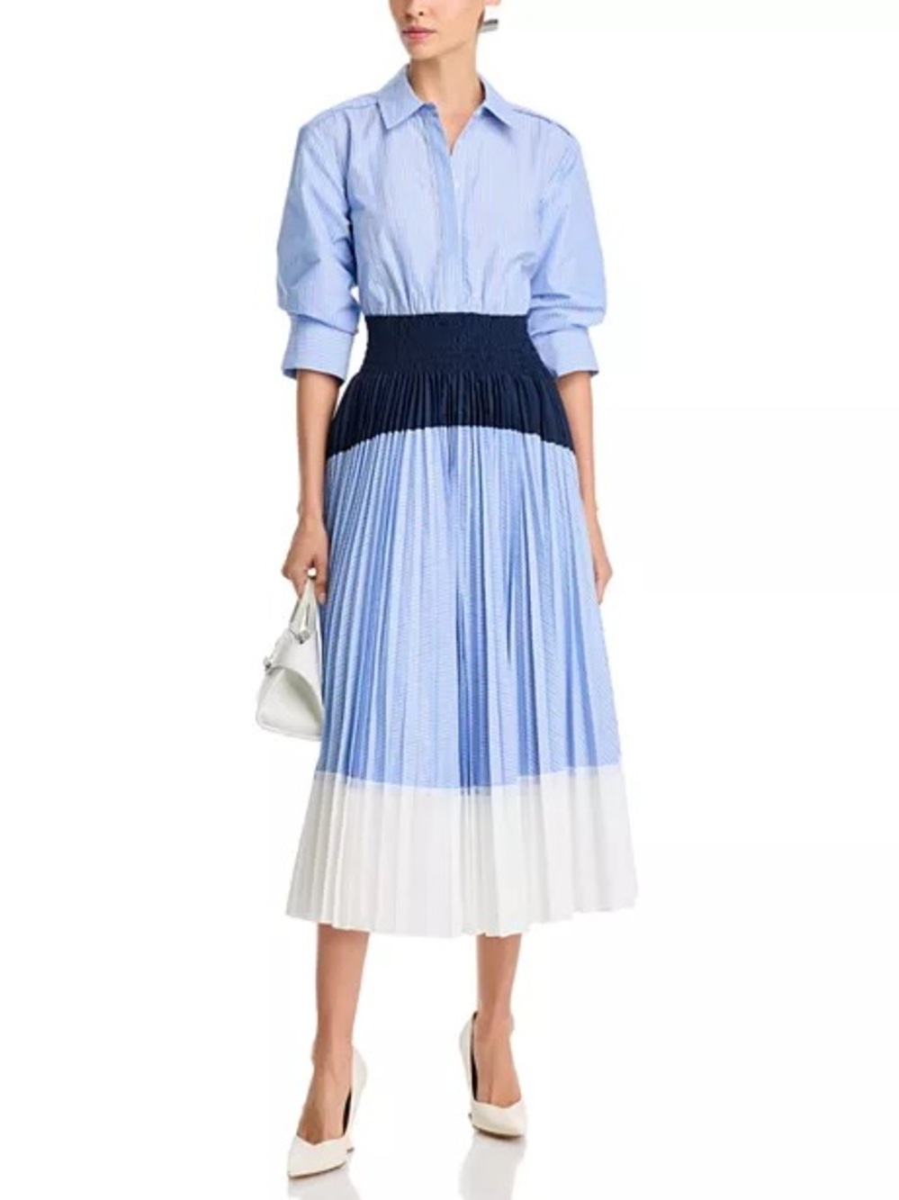 NEW SIMKHAI Janella Pleated Colorblocked Midi Dress Size S